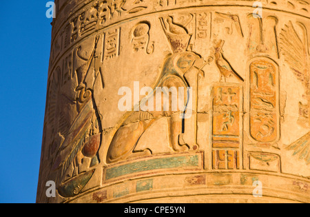 Gemalte Säule am Tempel von Sobek und Haroeris, Kom Ombo, Ägypten, Nordafrika, Afrika Stockfoto