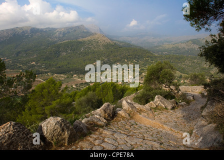 Blick vom Puig de Maria, Monastir De Lluc, Mallorca, Balearen, Spanien, Europa Stockfoto