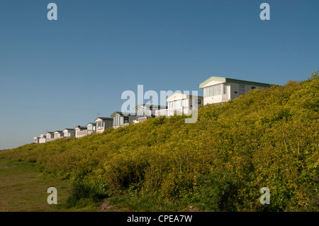 Wohnwagen (U.S.: Anhänger) auf der Landzunge bei Kessingland, Suffolk, England Stockfoto