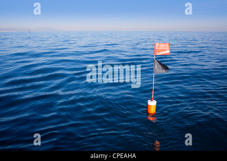 Longliner und Trammel net Boje mit Fahnenstange im blauen Meer Stockfoto