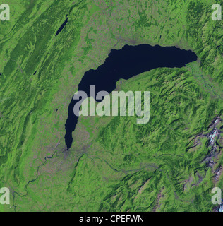 Satellitenbild von Genf, Schweiz Stockfoto