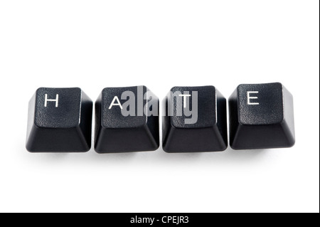 Computer-Tasten isoliert auf weiss das Wort hasse Stockfoto