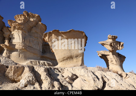 Sandstein Erosionen an Bolnuevo. Puerto de Mazarron, Region Murcia, Spanien Stockfoto