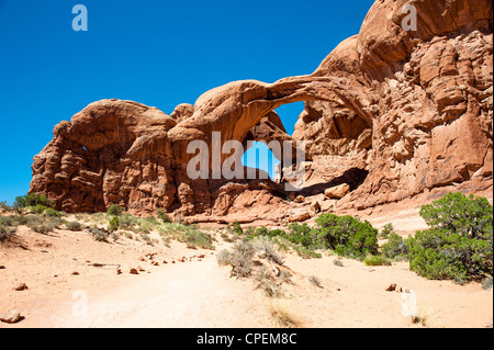 Doppelbogen, Arches Nationalpark, Moab, Utah, USA Stockfoto