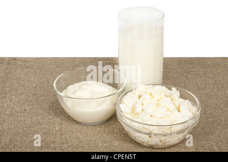 Milchprodukte - Milch, Käse, saurer Sahne in ein Glas Stockfoto