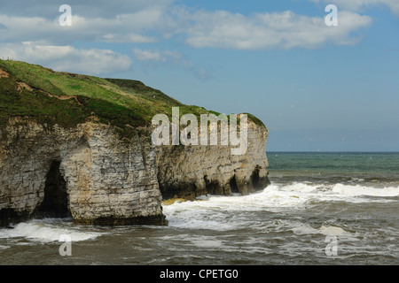 North Landing, Flamborough Head, Yorkshire - eine malerische Kalkstein Klippen Bucht. Die Landzunge. Stockfoto