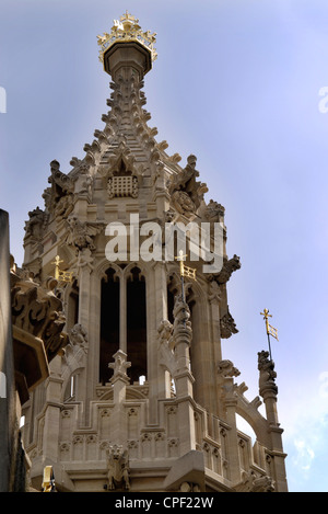 Blick auf eine Ecke Turm, Victoria Tower, Houses of Parliament, Palace of Westminster, London, England Stockfoto