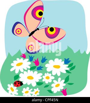 Zeichnung Schmetterling und Marienkäfer Stockfoto
