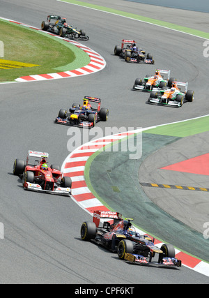 sieben Rennwagen in der Formel 1 Grand Prix von Spanien 2012 Stockfoto