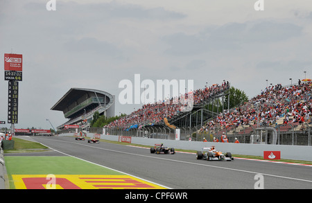 Rennwagen auf der geraden bei den Formel 1 Grand Prix von Spanien 2012 Stockfoto