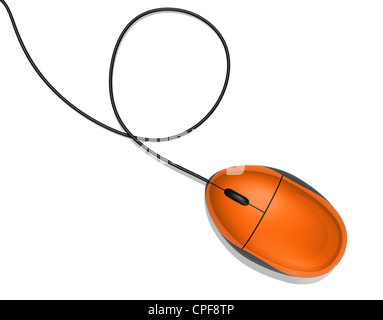 3D orange Computermaus isoliert auf weiss Stockfoto