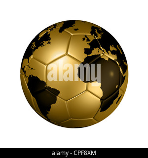 3D isoliert gold Fußball mit Weltkarte, Fußball-WM 2010 Stockfoto