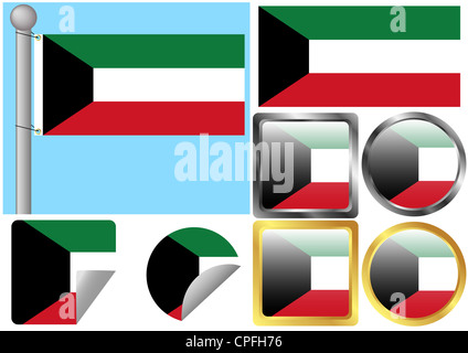 Flag Set Kuwait Stockfoto