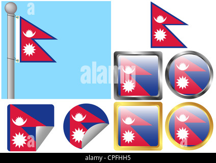 Flag Set Nepal Stockfoto