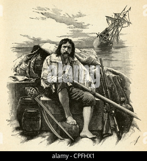 1910er Jahre Gravur von Robinson Crusoe von Daniel Defoe: "mit dieser Ladung, ich auf das Meer habe." Illustriert von Walter Paget. Stockfoto