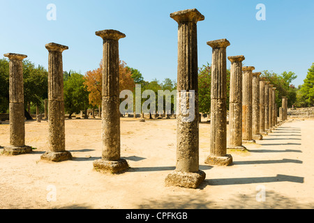 Die Palästra bei Olympia, Ort der Olympischen Spiele der Antike, Peloponnes, Griechenland. Stockfoto