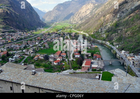 Italien, Aostatal, Bard Burg, Blick ins Tal Stockfoto