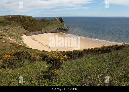 Strand und die Aussicht auf große Torr vom Küstenweg in der Nähe von Nicholaston Farm Oxwich Bay Gower Wales UK Stockfoto