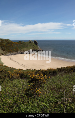 Strand und die Aussicht auf große Torr vom Küstenweg in der Nähe von Nicholaston Farm Oxwich Bay Gower Wales UK Stockfoto