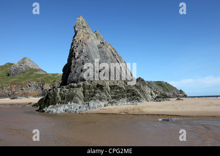 Rock Pinnacle Three Cliffs Bay Gower Halbinsel South Wales UK Stockfoto