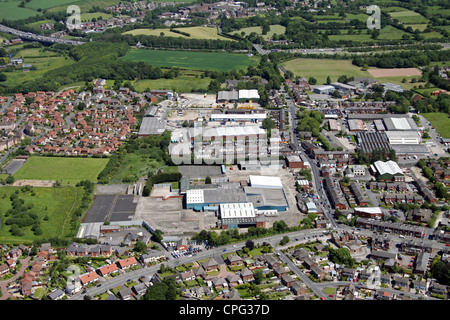 Luftaufnahme von Industrieanlagen an Bamber Bridge in der Nähe von Preston, Lancashire Stockfoto