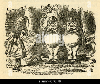 Ca. 1910 s Ausgabe von Alice im Wunderland. Tweedledum und Tweddledee von John Tenniel. Stockfoto