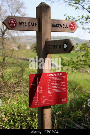 Wegweiser auf dem Monsal Trail Stockfoto