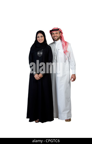 Arabische paar tragen traditionelle Kleidung, Lächeln Stockfoto