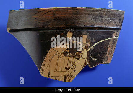 Bildende Kunst, Griechenland, Keramik, Fragment einer Glocke Krater, Cithara Spieler, Dachboden, rot-gemustert, circa 500-470 v. Chr. Herbert A. Cahn Stockfoto