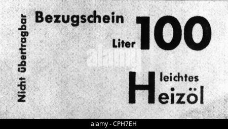 Nachkriegszeit, Elend und Not, Deutschland, Treibstoffmangel, Kupon für 100 Liter Heizöl, 1946, Zusatzrechte-Clearences-nicht vorhanden Stockfoto