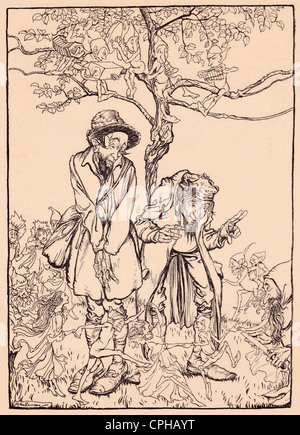 Illustration von Arthur Rackham aus Grimms Märchen, das kleine Volk präsentiert. Stockfoto
