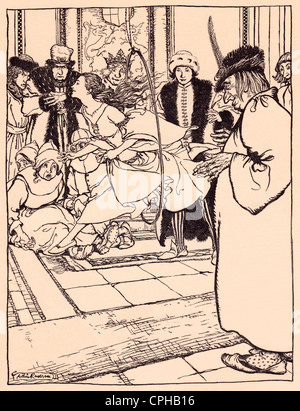 Illustration von Arthur Rackham aus Grimms Märchen, die drei Federn. Stockfoto