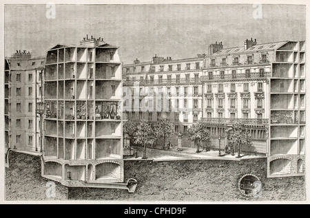 Paris Boulevard Kreuz Abschnitt alte Abbildung Stockfoto