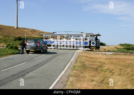 Großes Orme Straßenbahn Gipfel Straßenkreuzung Llandudno Conway Wales Stockfoto