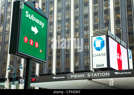 New York City Subway Schild Penn Station & Madison Square Garden Stockfoto