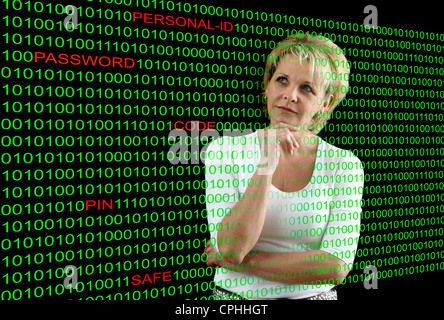 Symbolisches Bild, Computer-Hacker, Datensicherheit, Computerkriminalität, Kriminalität im Internet, Internet Security, Datendiebstahl. Stockfoto