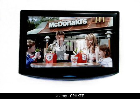 Samsung Flachbild-HD TV zeigen Werbung für McDonalds Stockfoto