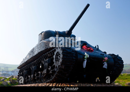 Die Sherman-Panzer-Denkmal für Übung Tiger bei Torcorss Devon England UK Stockfoto