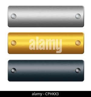Metall-Boards mit Nieten, gold, Silber und blau Bars aus Metall bereit zum Einfügen von Text oder design Stockfoto