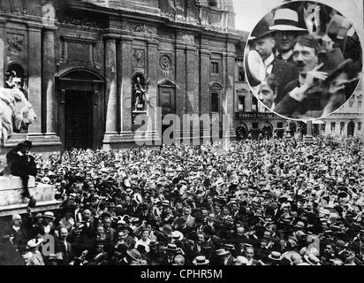 Hitler bei Ausbruch des ersten Weltkrieges in München, 1914 Stockfoto