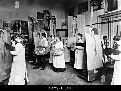 Studenten der Akademie der bildenden Künste während des Malens, 1901 Stockfoto