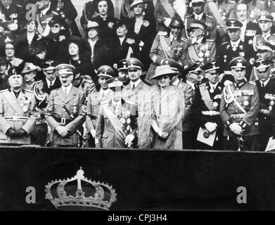 Adolf Hitler, Bennito Mussolini und Viktor Emanuel in Rom, 1938 Stockfoto