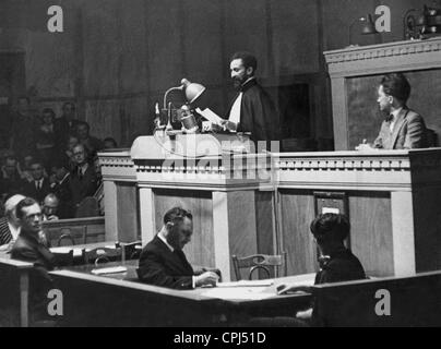 Der Kaiser Haile Selassie ich vor dem Völkerbund 1936 spricht Stockfoto