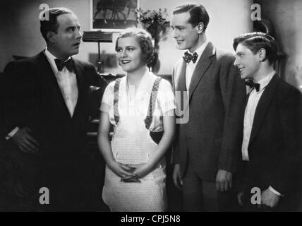 Hermann Thimig, Renate Mueller, Wolf Albach-Retty und Fritz Gruenbaun in "Näher Zum Jahrmarktssängerin" (informeller Titel: Mädchen Stockfoto