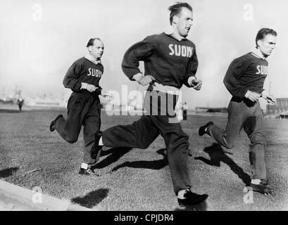 Nurmi, Luomanen und Lehtinen bei den Olympischen Spielen in Los Angeles 1932 Stockfoto