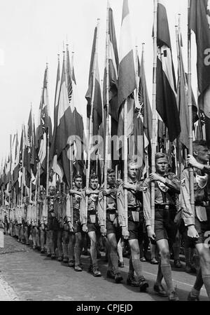 Fahnen-Parade der Hitler-Jugend auf dem Reichsparteitag, 1938 Stockfoto