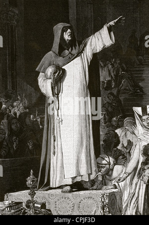 Girolamo Savonarola (1452-1498). Italienische Dominikanischer Prediger und Reformator. Savonarola Predigt gegen Luxus. Gravur. Stockfoto