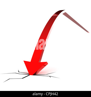 Eine bunte 3d fallenden roten Pfeil Abbildung gerendert Stockfoto