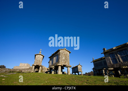 Typische Stein Mais Trockner, Spalieren in Lindoso Norden Portugals genannt. Stockfoto