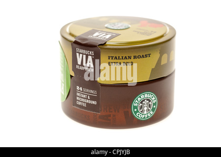 Starbucks VIA bereit Gebräu Italienische Röstung Microground instant 24 Kaffeetasse container Stockfoto